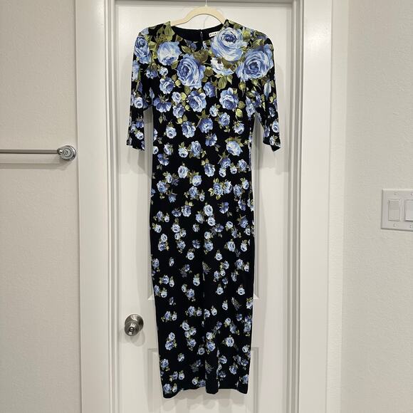 NEW Alice + Olivia Delora Floral Jersey Midi Dress in Smell the Roses Size 4 - Picture 3 of 7